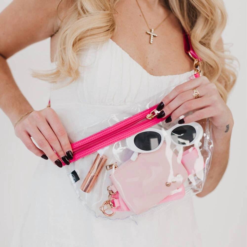NEW PRETTY SIMPLE kehlani clear stadium bum bag in pink